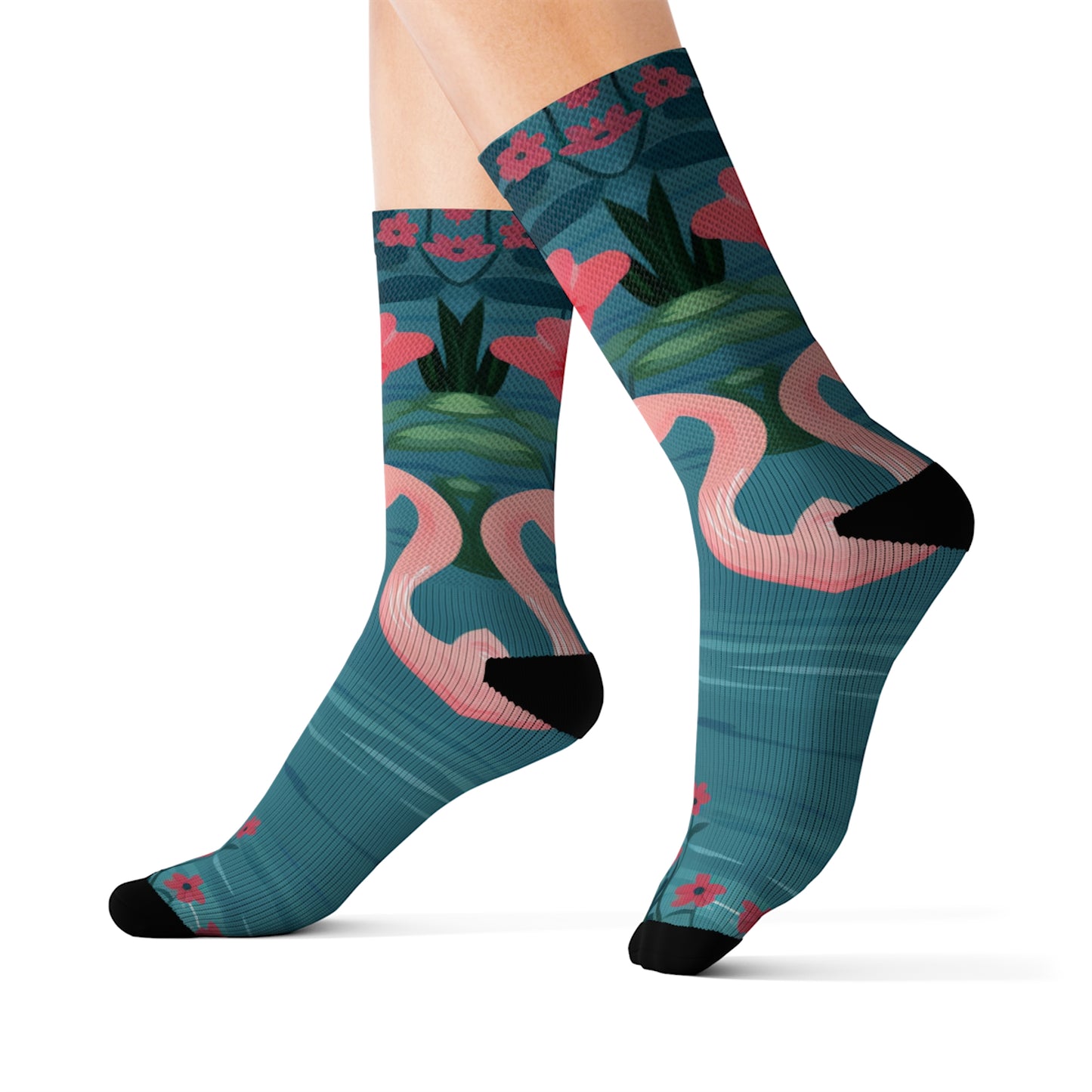Strut in Style: Pink Flamingo Paradise All-Over Print Socks – Elevate Your Step with Exotic Elegance and Unmatched Comfort!